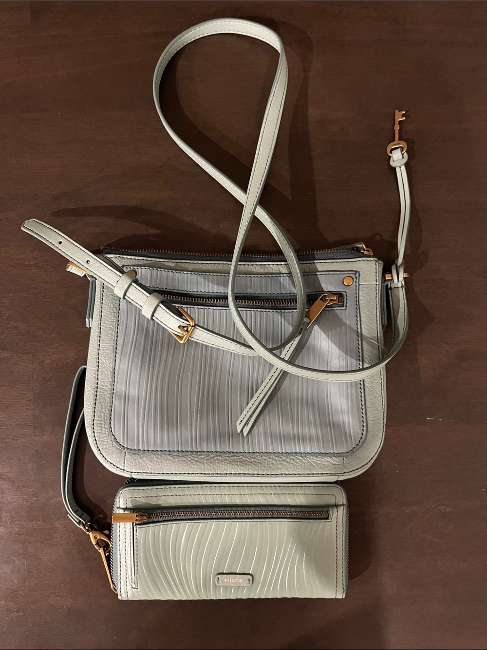 Fossil Teal Crossbody Bag with Matching Wallet
